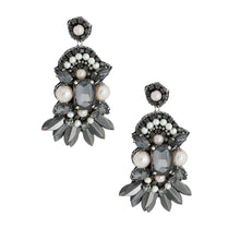 Load image into Gallery viewer, Embroidered Pearl Black Stone Earrings
