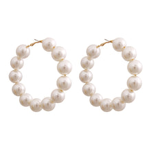 Load image into Gallery viewer, Large Cream Pearl Hoop Earrings
