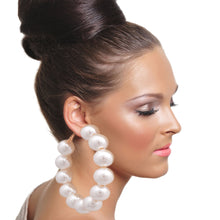 Load image into Gallery viewer, Large Cream Pearl Hoop Earrings
