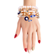 Load image into Gallery viewer, Cream Pearl Bead Evil Eye Bracelets
