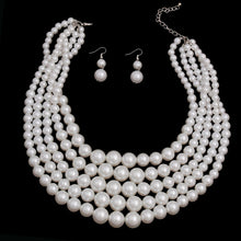 Load image into Gallery viewer, White Multi Strand Pearl Necklace Set
