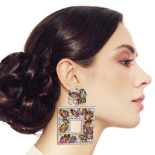 Load image into Gallery viewer, Elegant Pink Green Crystal Square Earrings

