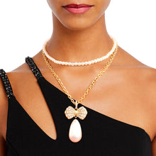 Load image into Gallery viewer, Double Layer Pearl Bow Gold Necklace
