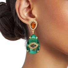 Load image into Gallery viewer, Green Crystal Teardrop Evil Eye Earrings
