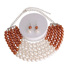 Load image into Gallery viewer, Brown and Cream Pearl 5 Row Necklace
