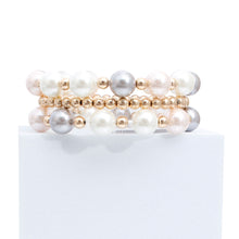 Load image into Gallery viewer, 3 Strand Mixed Pearl Gold Bracelets
