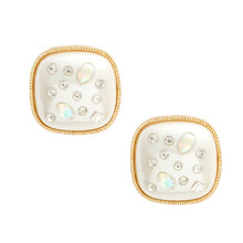 Load image into Gallery viewer, Gold Cream Pearl Square Studs
