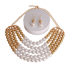 Load image into Gallery viewer, Gold and White Pearl 5 Row Necklace
