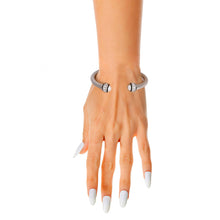 Load image into Gallery viewer, White Pearl Twisted Cable Silver Bangle
