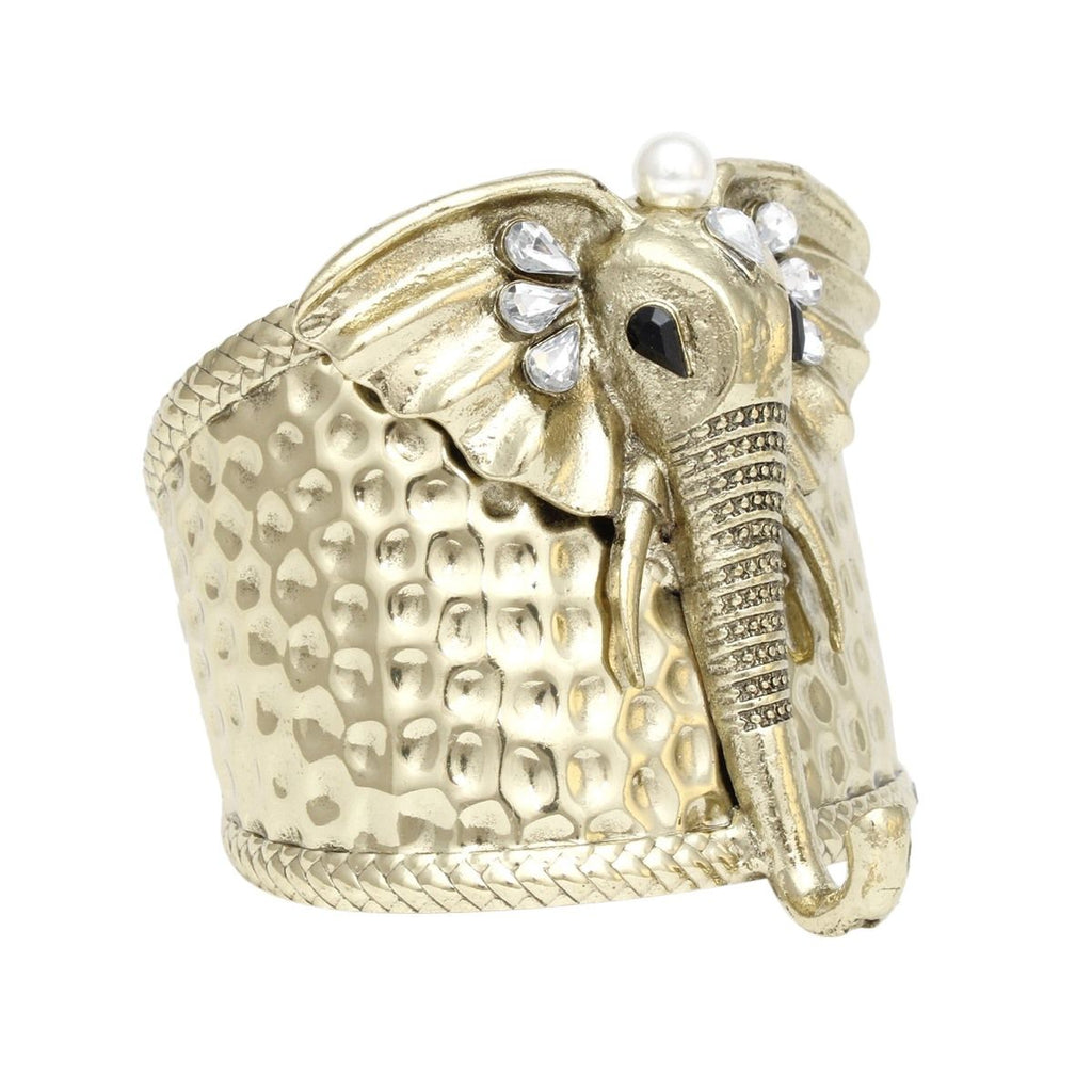 Cuff Burnished Gold Elephant Pearl Bracelet
