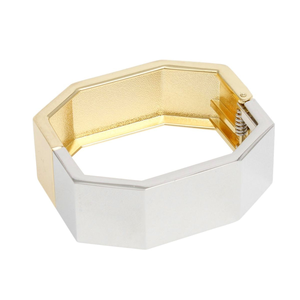 Cuff Mixed Metal Geometric Bent Hinge Bracelet