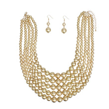 Load image into Gallery viewer, Pearl Necklace Gold Metallic 5 Strand Set Women
