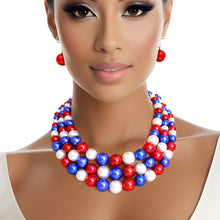 Load image into Gallery viewer, Pearl Necklace Red White Blue 3 Strand for Women
