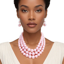 Load image into Gallery viewer, Pearl Necklace Pretty in Pink 3 Strand Set Women
