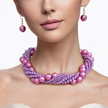 Load image into Gallery viewer, Choker Twisted Light Purple Pearl 7 Strand Necklace
