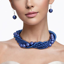 Load image into Gallery viewer, Choker Twisted Royal Blue Pearl 7 Strand Necklace
