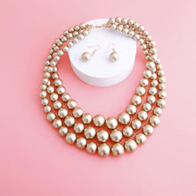 Load image into Gallery viewer, Gold Pearl Graduated Multi Strand Necklace Set
