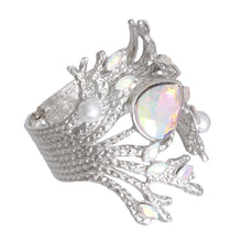 Load image into Gallery viewer, Aurora Borealis Silver Branched Crystal Cuff
