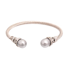 Load image into Gallery viewer, Gray Pearl Filigree Cable Bangle
