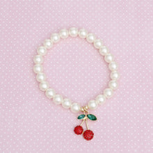 Load image into Gallery viewer, Bracelet Cream Pearl Cherry Red Rhinestone Charm
