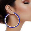Hoop Royal Blue Tube Rhinestone 3" Earrings Women