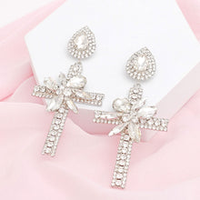Load image into Gallery viewer, Drop Long Formal Silver Crystal Cross Earrings
