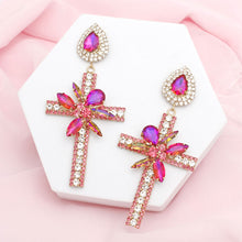 Load image into Gallery viewer, Drop Long Formal Purple Crystal Cross Earrings
