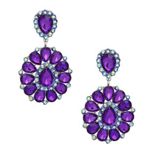 Load image into Gallery viewer, Clip On Brilliant Purple Teardrop Crystal Earrings
