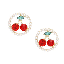 Load image into Gallery viewer, Stud Round Pearl Sugar and Sass Cherry Earrings
