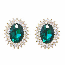 Load image into Gallery viewer, Oval Green Crystal Studs
