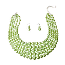Load image into Gallery viewer, Multi Strand Lime  Pearl Necklace Set
