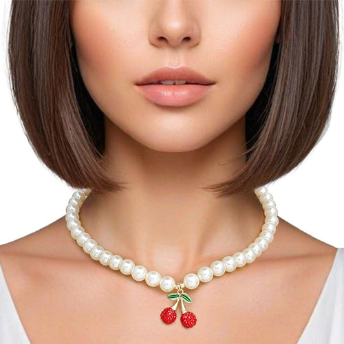 Pendant Cream Pearl Cherry Red Necklace for Women