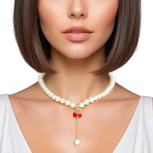 Load image into Gallery viewer, Charm Cream Pearl Cherry Red Heart Necklace Women
