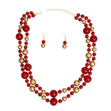 Load image into Gallery viewer, Necklace Red Gold Pearl Bead 2 Strand Set
