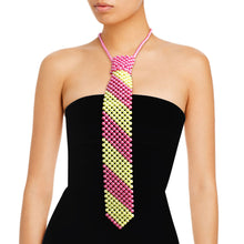 Load image into Gallery viewer, Pink Lime Pearl Stripe Tie Choker

