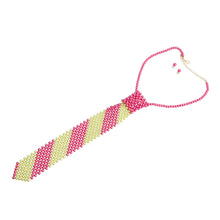 Load image into Gallery viewer, Pink Lime Pearl Stripe Tie Choker
