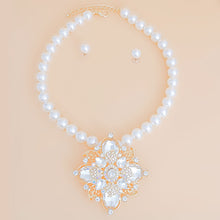 Load image into Gallery viewer, Pearl Necklace Cream Crystal Pendant Set for Women
