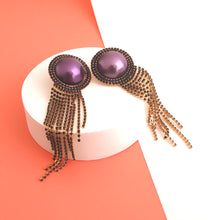Load image into Gallery viewer, Purple Pearl Fringe Earrings
