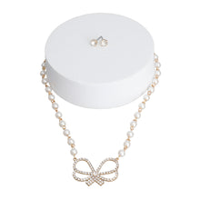 Load image into Gallery viewer, Cream Pearl Rhinestone Bow Necklace

