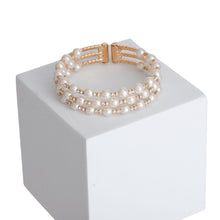 Load image into Gallery viewer, 3 Row Gold Pearl Memory Bracelet
