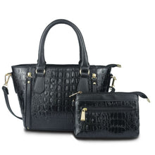 Load image into Gallery viewer, Black Croc Tote Pouch Set
