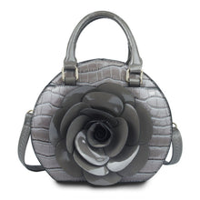 Load image into Gallery viewer, Handbag Round Grey Flower Croc Bag for Women
