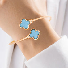 Load image into Gallery viewer, Bangle Gold Blue Clover Open Bracelet for Women
