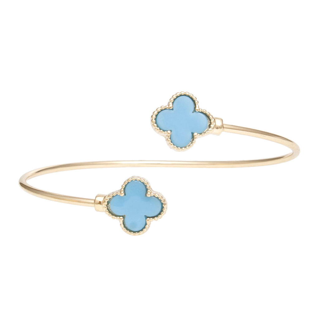 Bangle Gold Blue Clover Open Bracelet for Women