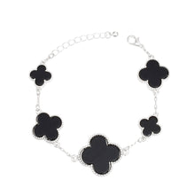 Load image into Gallery viewer, Silver Chain Bracelet with Black Quatrefoil Clover
