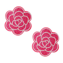 Load image into Gallery viewer, Studs Fuchsia Flower Rhinestone Fabric Earrings
