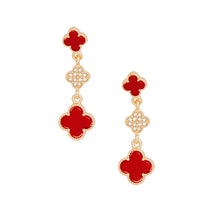 Load image into Gallery viewer, Dangle Gold Red Quatrefoil Rhinestone Earrings
