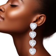 Load image into Gallery viewer, Silver Crystal Quad Heart Earrings
