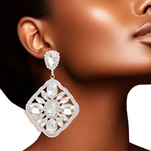 Load image into Gallery viewer, Silver Glass Crystal Diamond Earrings
