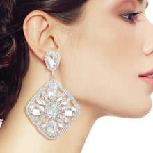 Load image into Gallery viewer, Silver Glass Crystal Diamond Earrings
